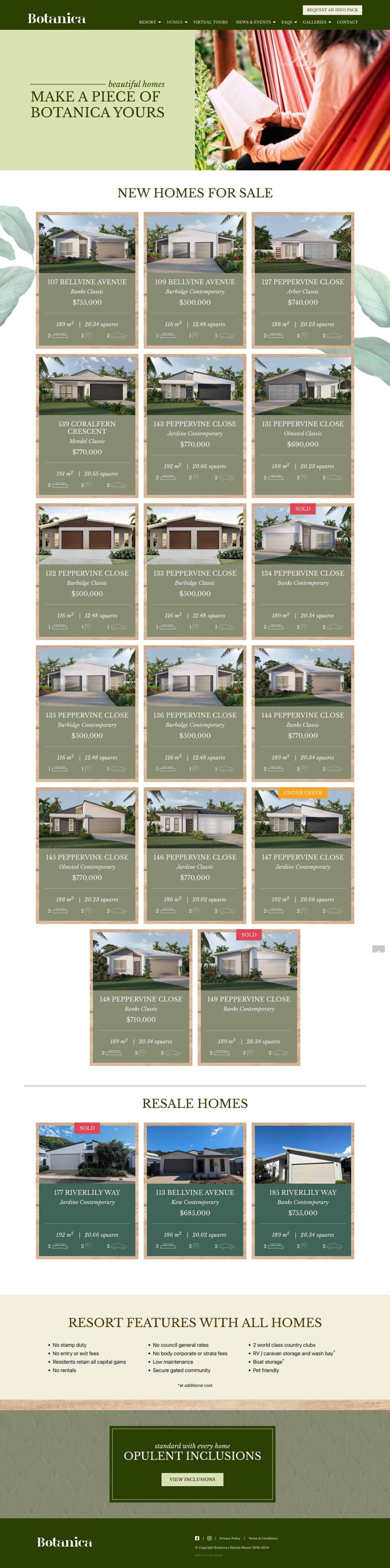 Screenshot of Botanica homes for sale archive page