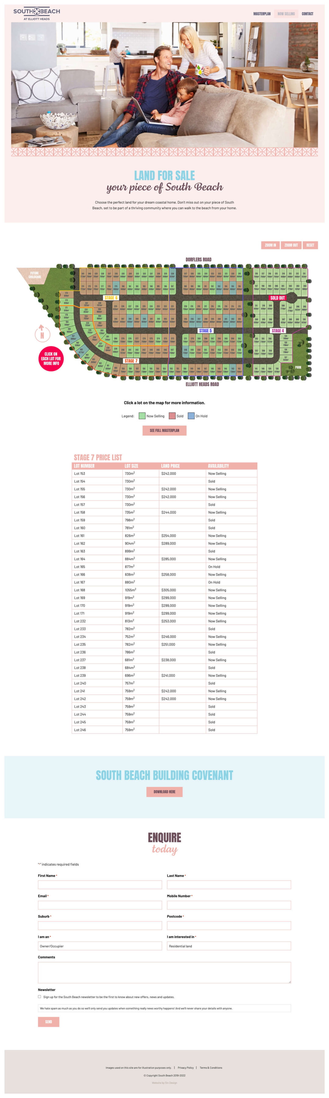 Screenshot of SouthBeach land for sale with Zoneable property sitemap and pricelist